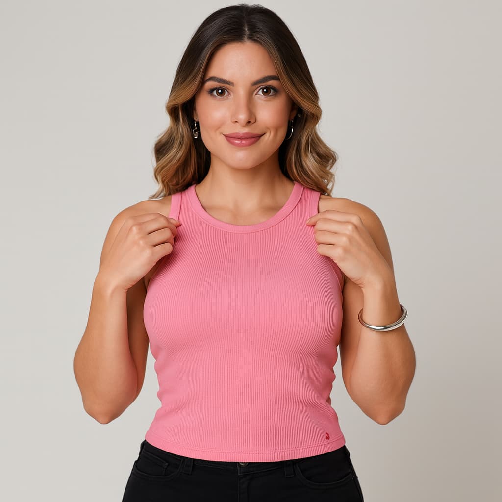 Regata Feminina Canelada Algodão com Elastano Ribana Blusinha Básica Estilosa