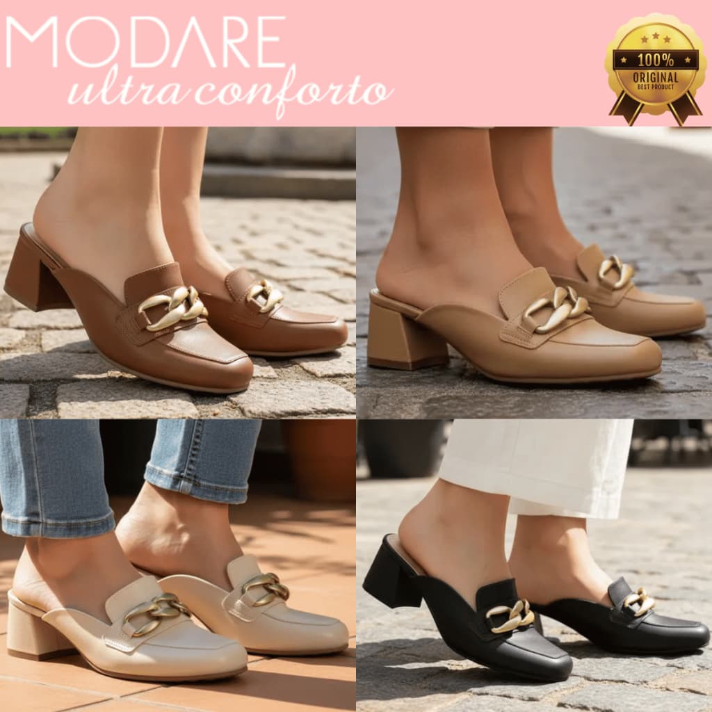 Mule Modare Feminino Sapato Mocassim Fivela Corrente Calce Fácil Salto Baixo Confortável Original