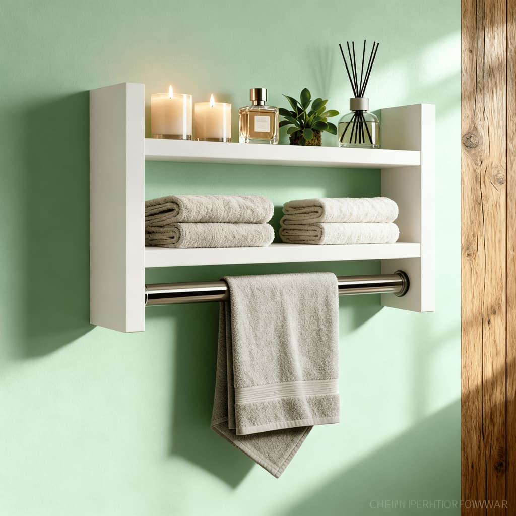 Nicho Porta Toalha  Branco Preto  Com Prateleira Organizadora de Parede Tubo Metal P/ Banheiro