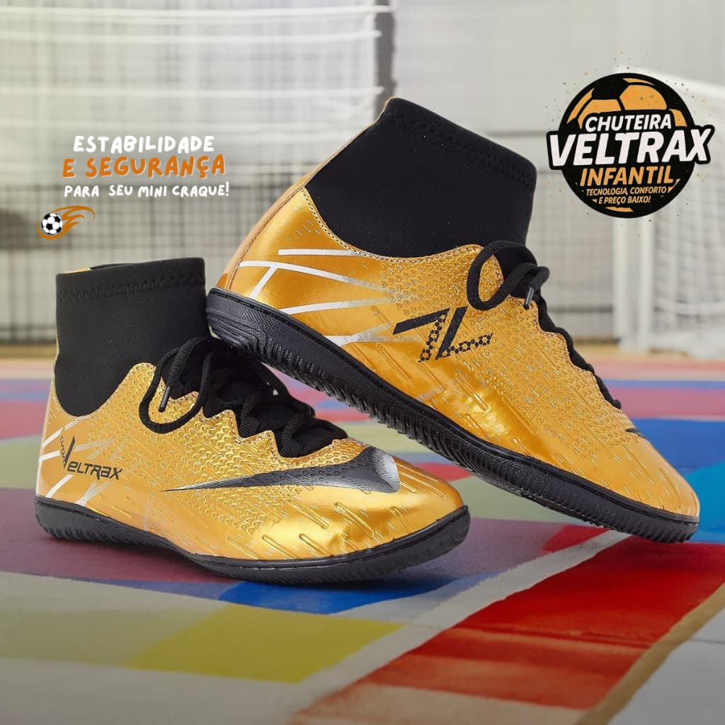 Chuteira de Futsal Infantil - 26 ao 37 - Conforto Prolongado, Costura Dupla e Preço Acessível