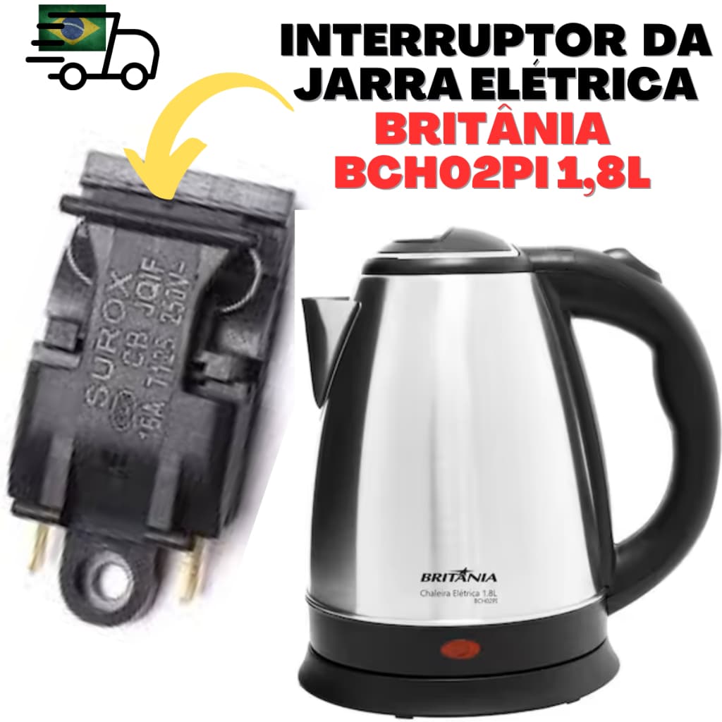 Interruptor Botão para Chaleira Jarra Elétrica Britânia BCH02PI 1,8L