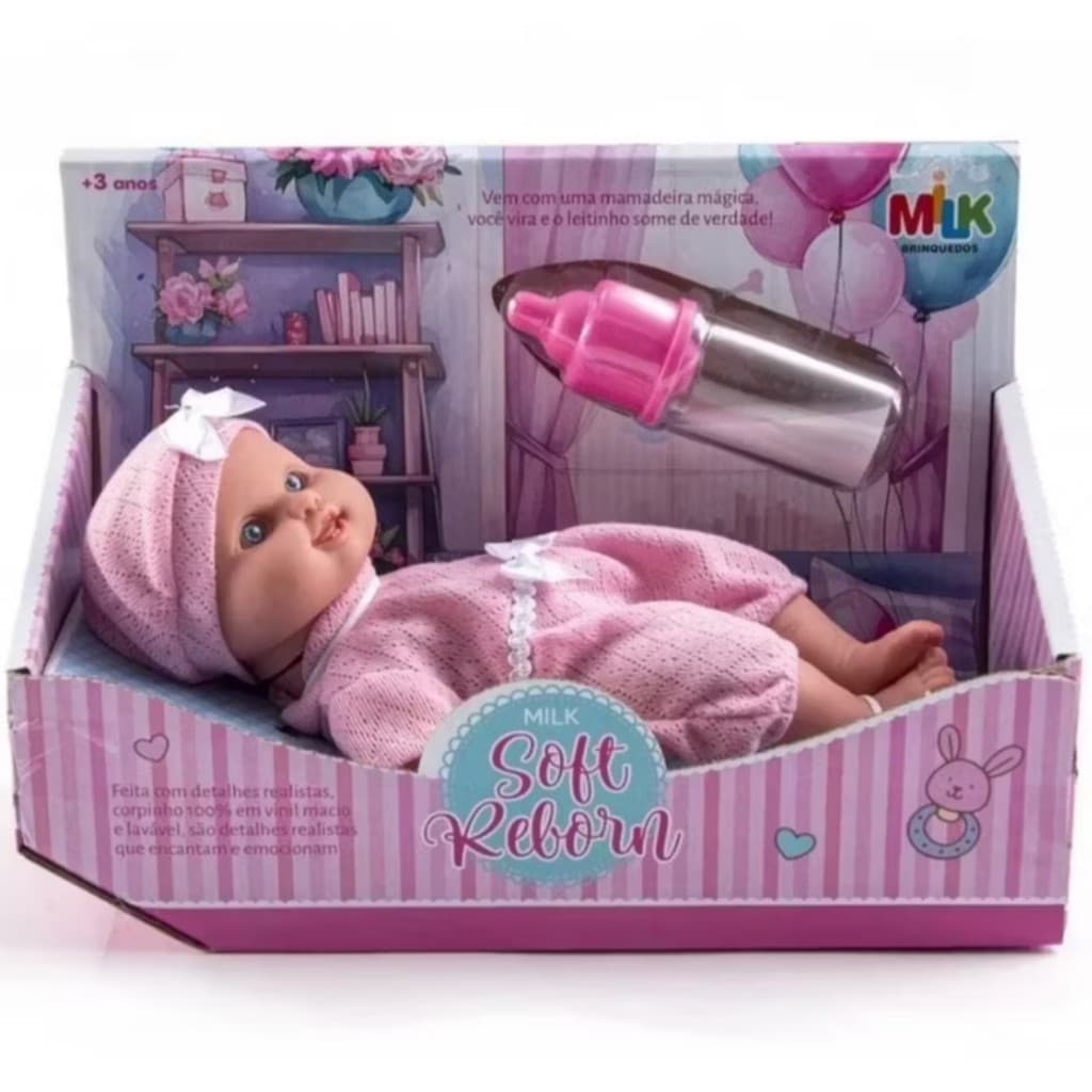 Boneca Reborn Soft Em Vinil Super Macio Com Mamadeira Magica - Envio Imediato