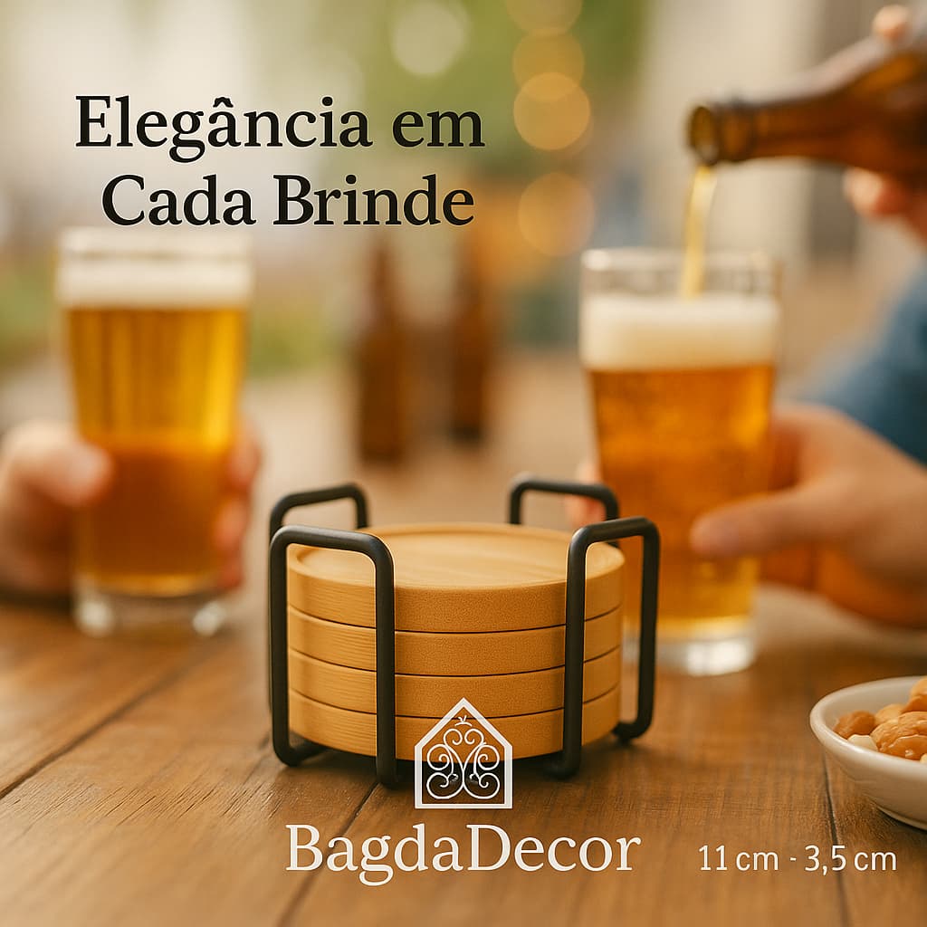 Porta Copo Bambu Redondo com Suporte de Ferro 4 Unidades | Cozinha, Mesa, Sala