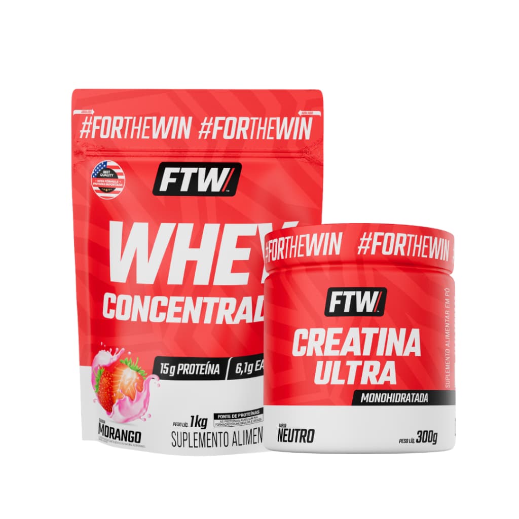 Kit Whey Concentrado 1kg FTW 15g Proteína + Creatina Ultra Pote 300g - Força Muscular