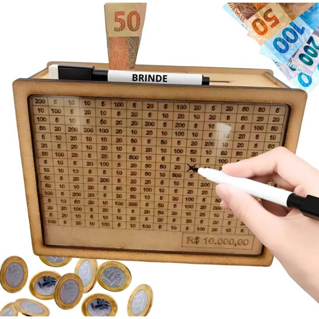 Cofre desafio woodbox em MDF 10 mil 5 mil 2 mil 1 mil