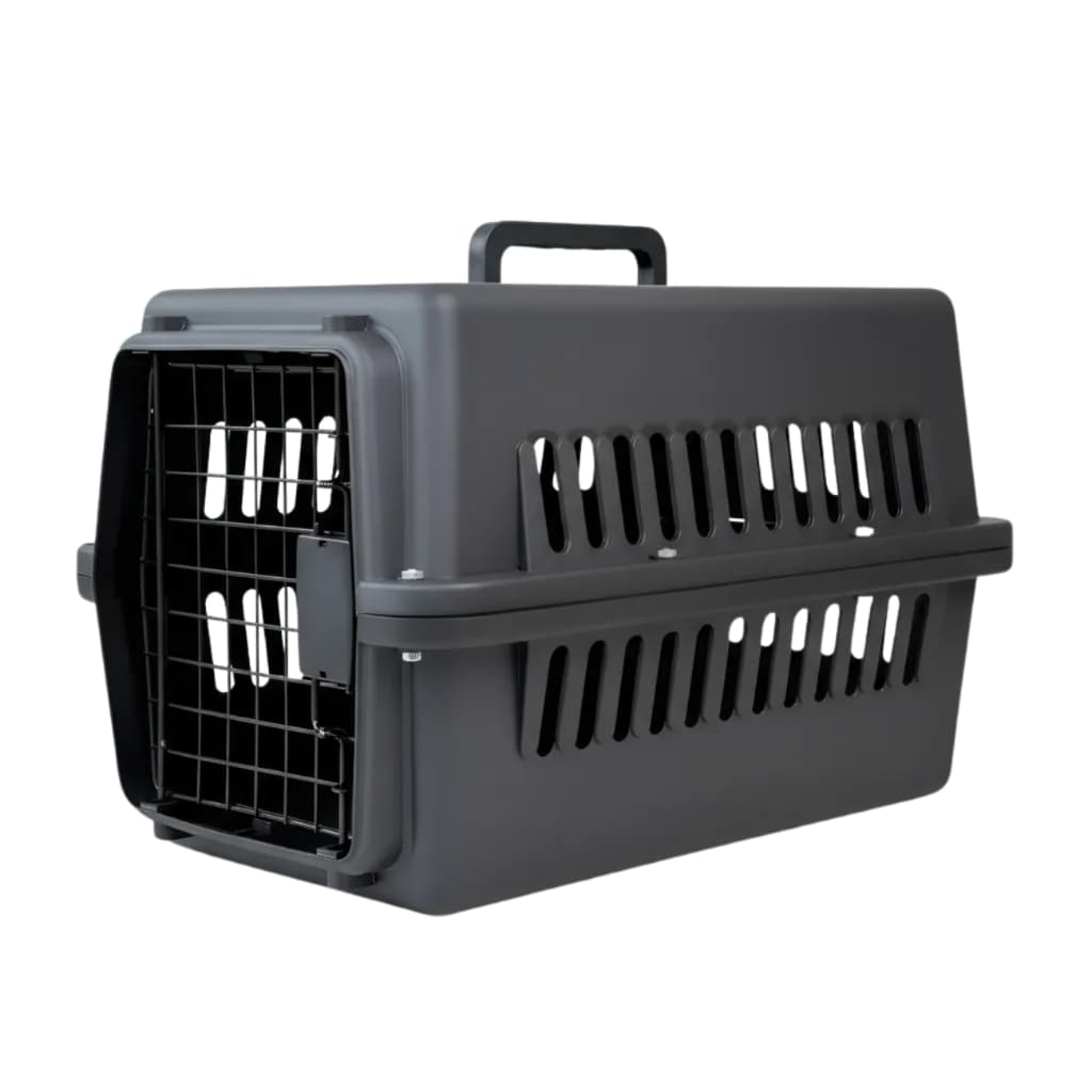 Caixa de Transporte Pet Média N2 Para Gatos Cães Plástica Reforçada Resistente Viagens Passeio Preto