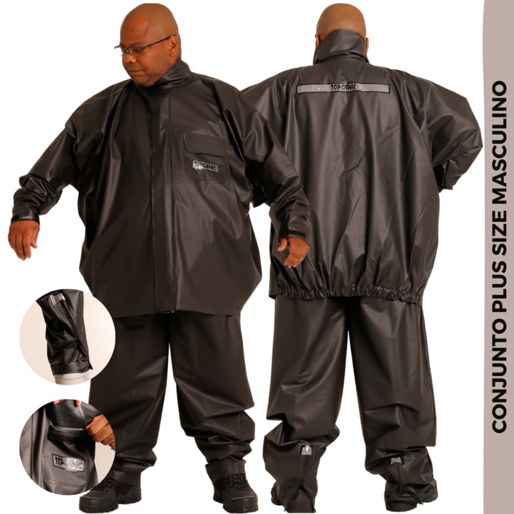 Conjunto Capa de Chuva Plus Size Masculino Motoqueiro - PVC Proteção Motoboy Impermeável