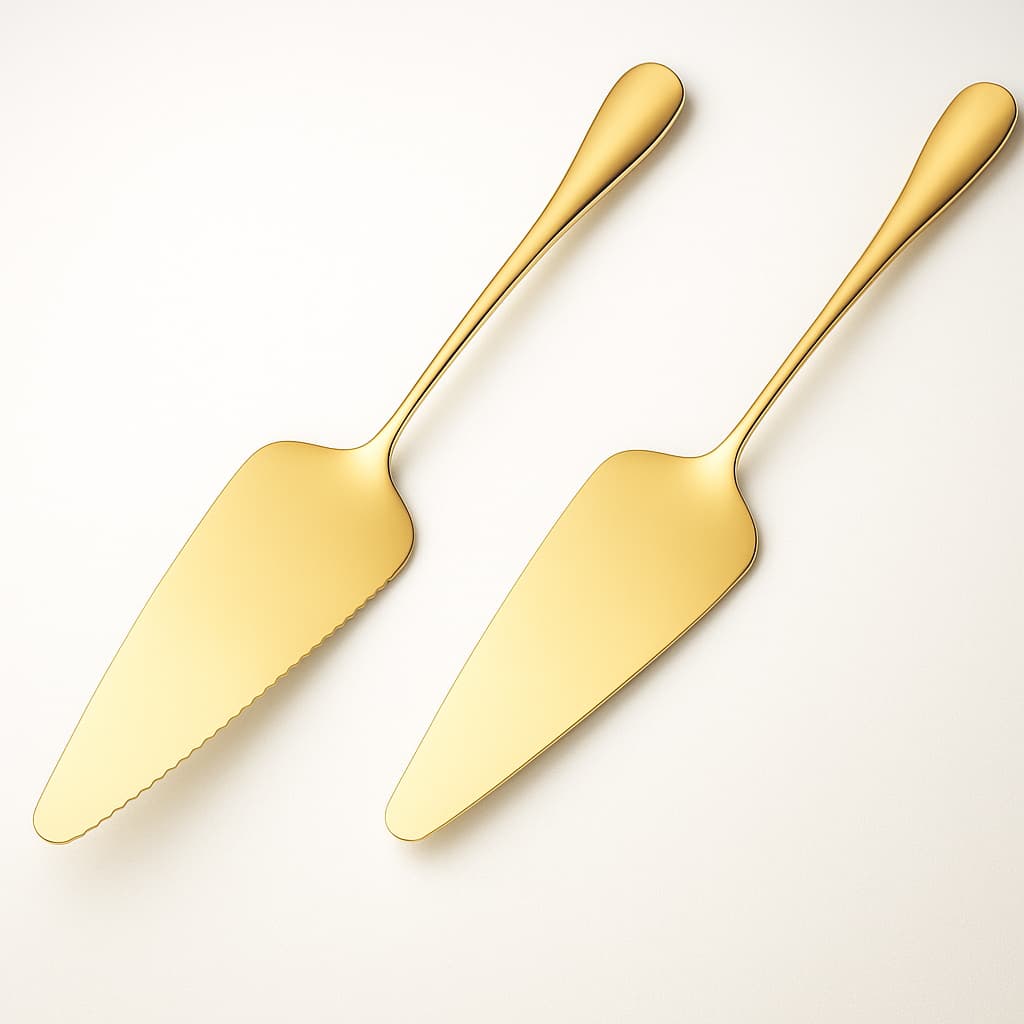 KIT 2 Espátula Dourada para Bolo e Torta, Aço Inox Dourado, Utensílio de Servir Gourmet Com Corte Serrilhado Dourado