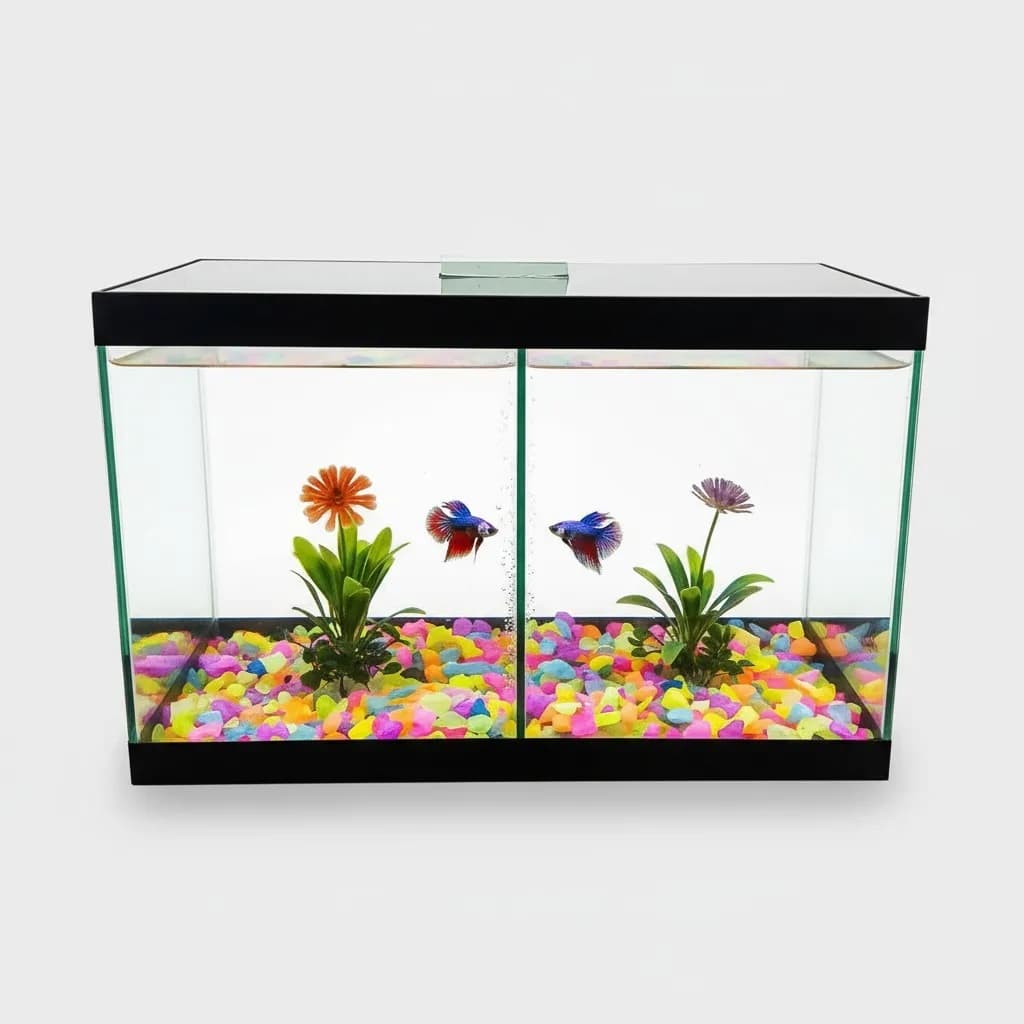 Aquário Duplo N1 20x10x15 Decorado 2 Peixe Betta Planta Fish casa hobbe qualidade