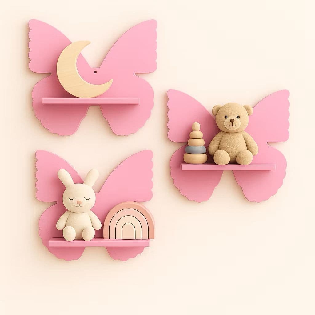 Kit 3 Nichos Prateleira Borboleta Para Bebê Infantil Quarto e Sala