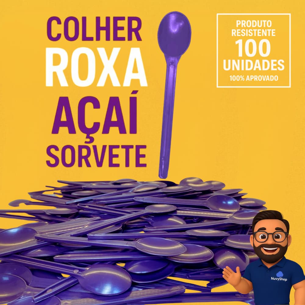 100 UNI Colher Inquebrável Roxa para Açai Sobremesa Sorvete Bolo Festa 13 cm.