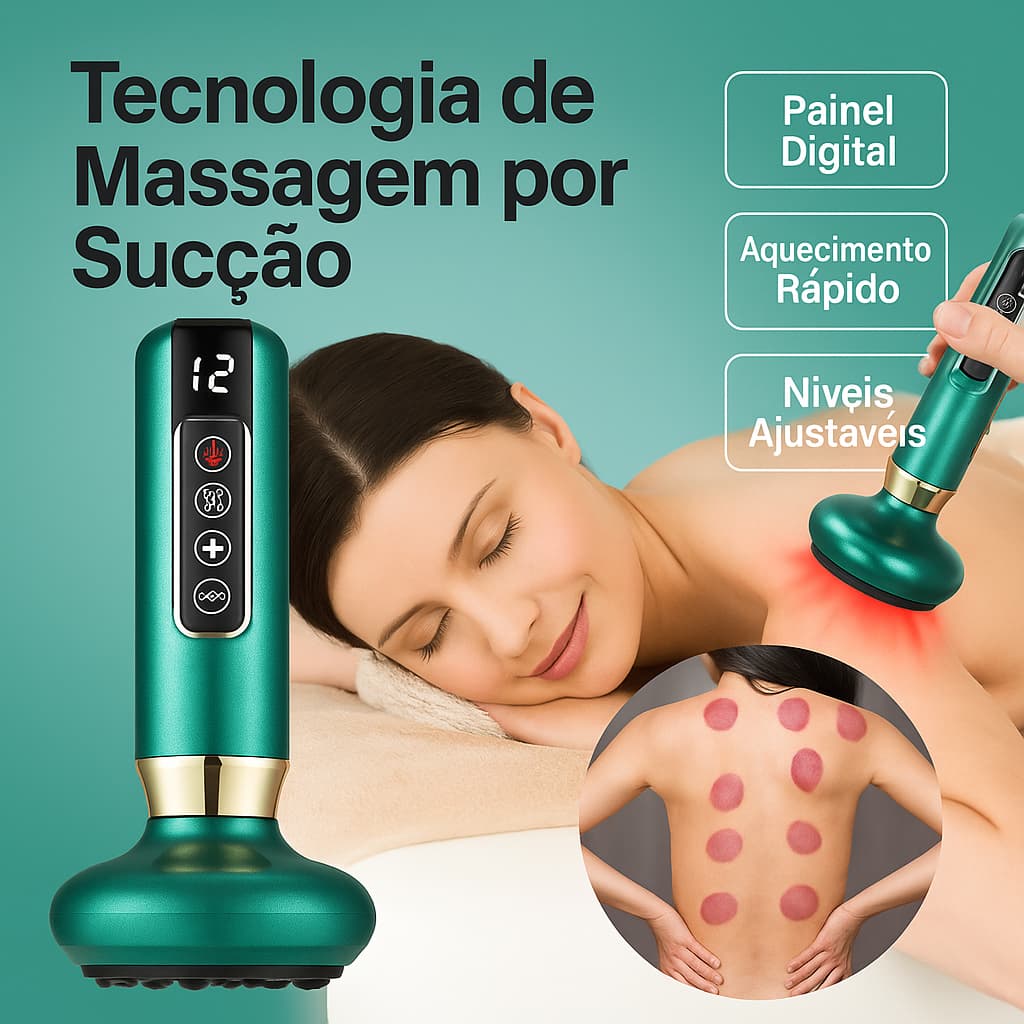Massageador a Vácuo Aquecimento Sucção Elétrica GuaSha Raspagem de Calor 12 Níveis