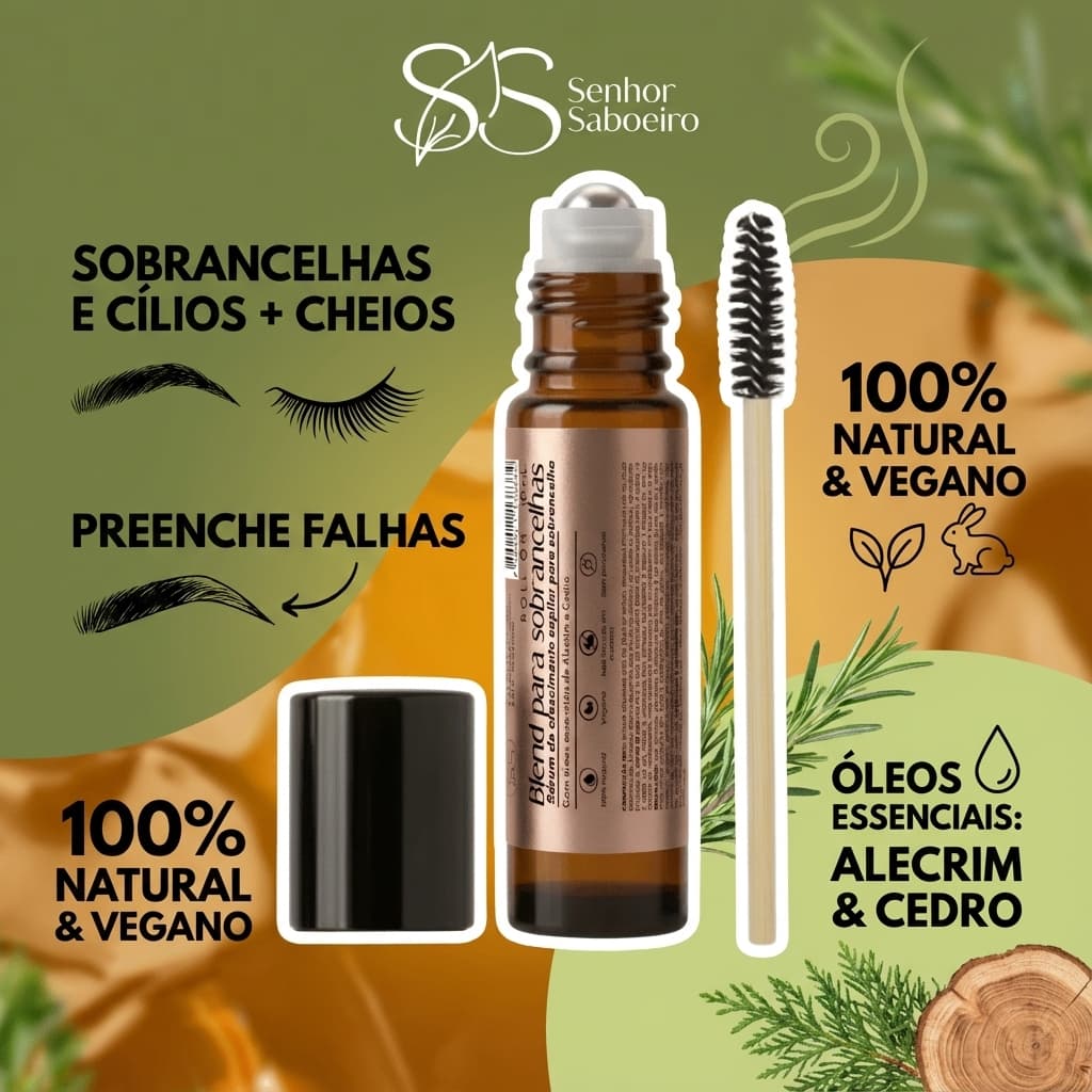 Blend Roll On Crescimento Sobrancelhas e Cílios com Rícino e Óleo Essencial Alecrim e Cedro 10mL