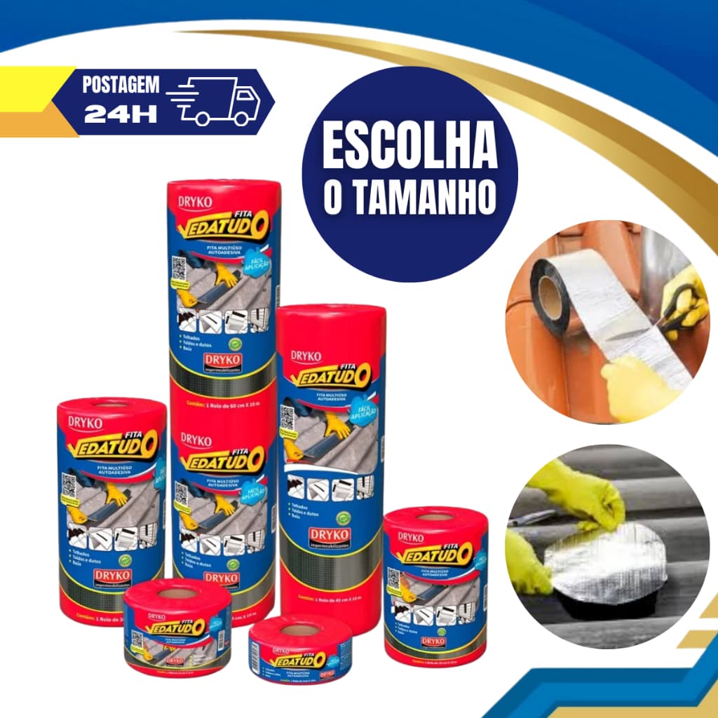 Manta Asfáltica Metalizada Auto Adesiva Vedação Telhas Laje Vedatudo Vários Tamanhos
