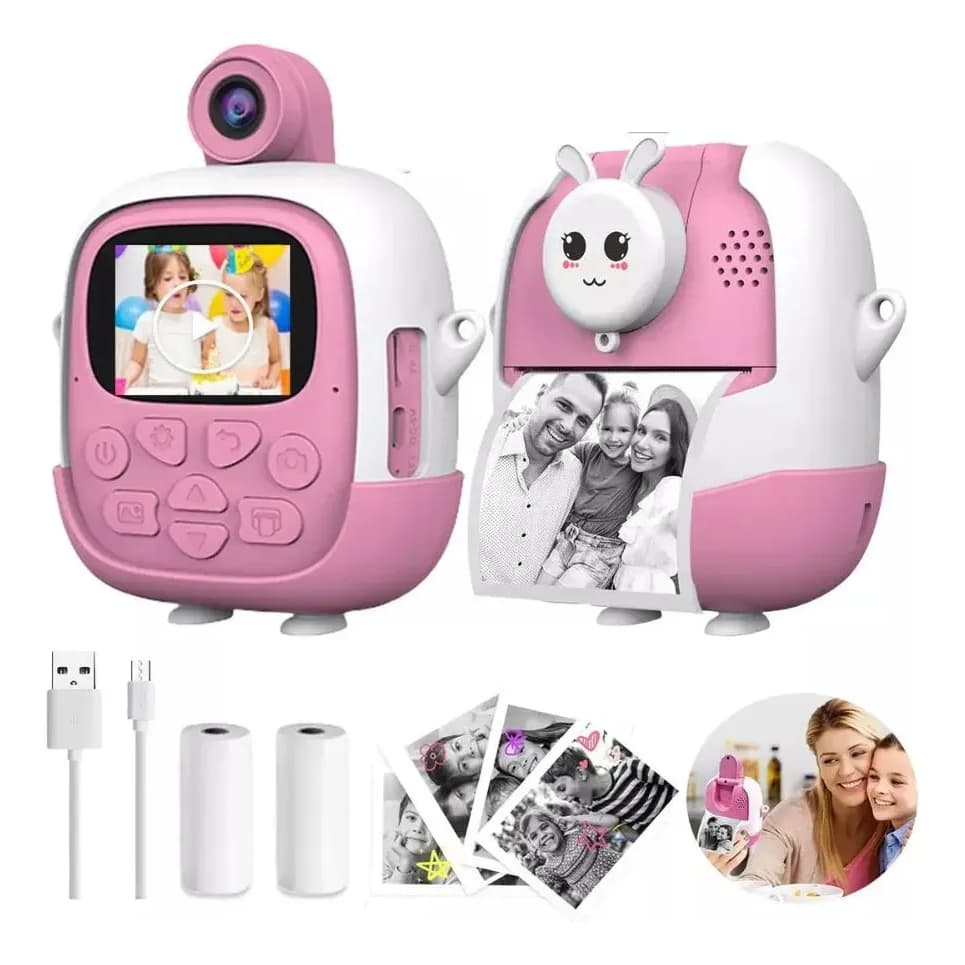 Câmera Infantil Instantânea Filmadora Hd C/lente Selfie Rosa