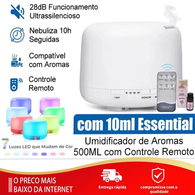 Difusor Aromatizador Umidificador De Ar 500ml Ultrassônico LED 7 Cores