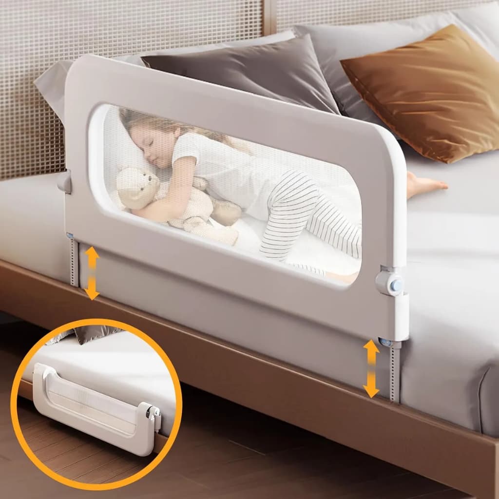 Grade De Cama Com Tela De Segurança Para Bebês E Idosos Cinza Grade Para Cama