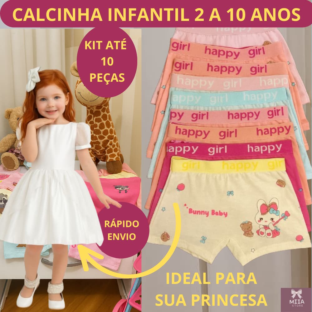 KIT até 10 Calcinha Infantil BOX BOXER Menina Shortinho com sem Algodão Macia Tamanho  6 8 10 ANOS