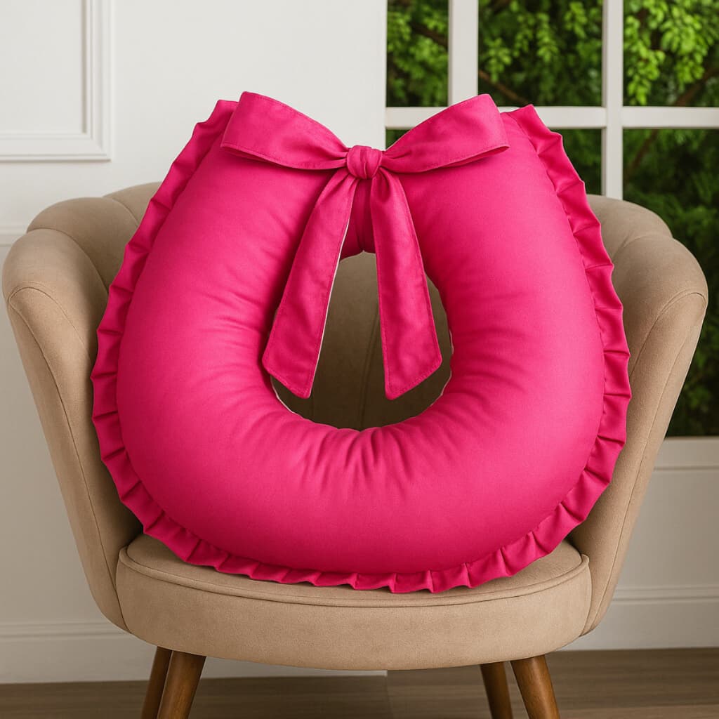 Almofada para Amamentar Bebê Grande Conforto Lisa Com Babado e Zíper Removível