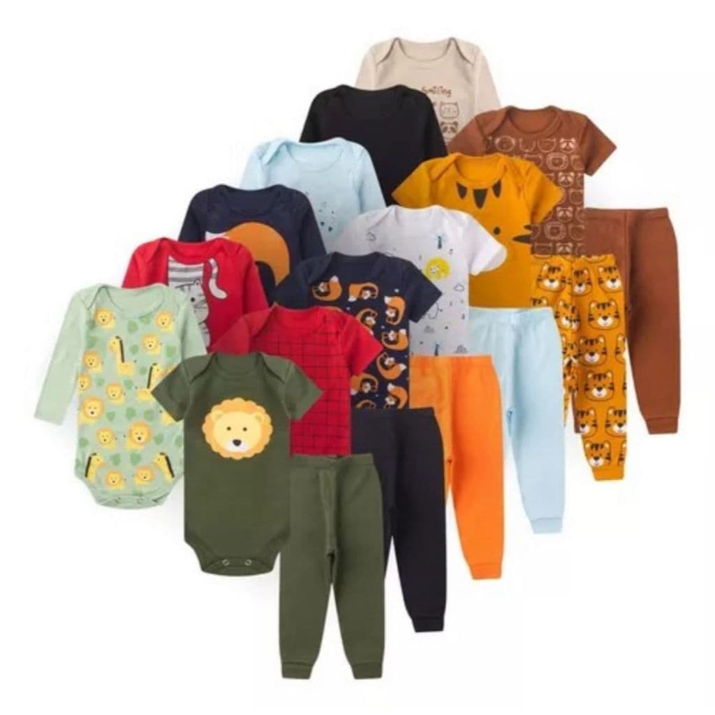 Kit/Lote 21 Peças Body Manga Longa, Curta + Calça Bebê Menino menina Suedine 100% Algodão P ao GG Verão