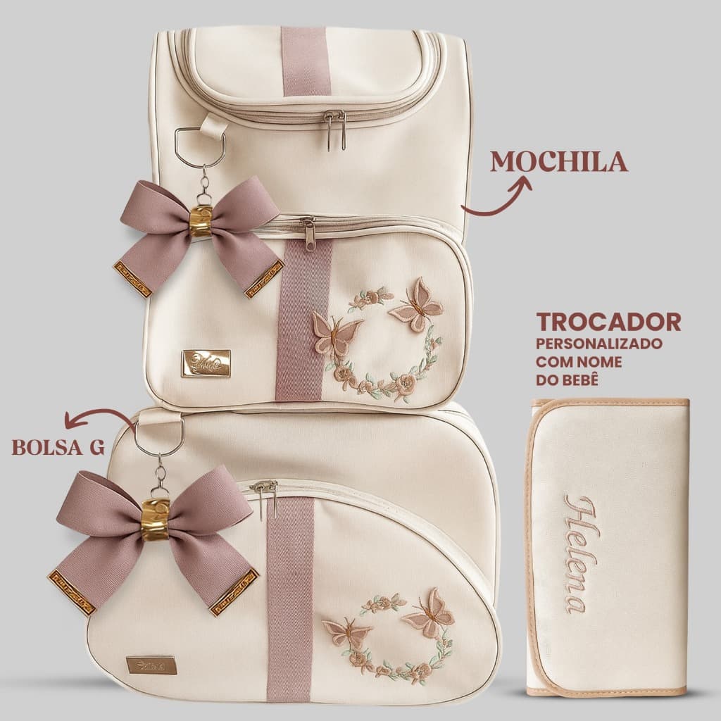 Kit Maternidade 3 em 1 Personalizado =  Mala + Mochila + Trocador Personalizado