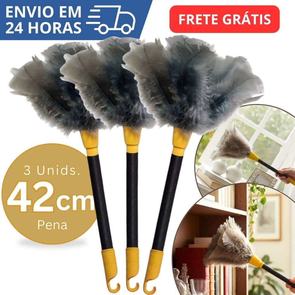 Kit 1/2/3 Espanadores Pó Pena 42 Cm Limpa Poeira Moveis Casa