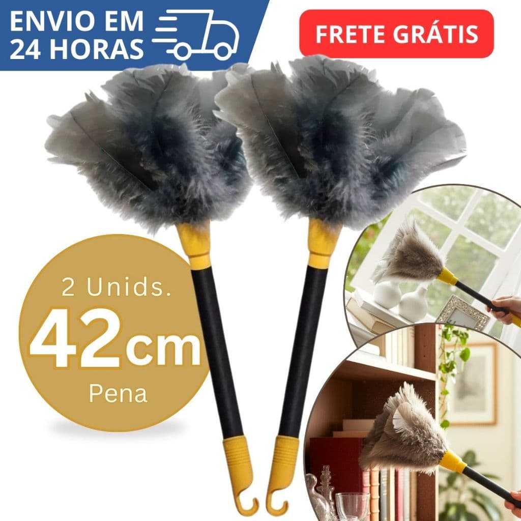 Kit 1/2/3 Espanadores Pó Pena 42 Cm Limpa Poeira Moveis Casa