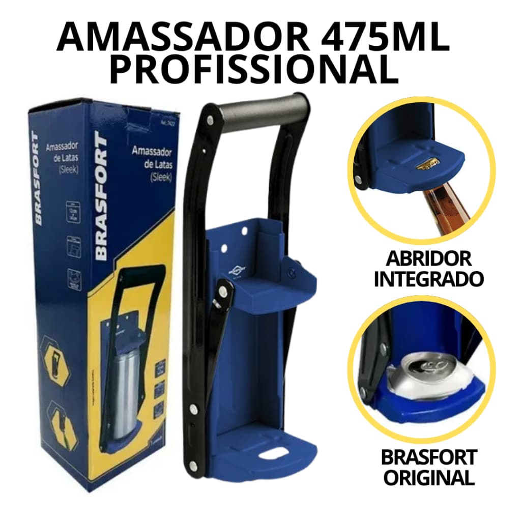 Amassador de Latas, Latinha e Latão 475ml Brasfort  Reforçado com Abridor de Garrafas
