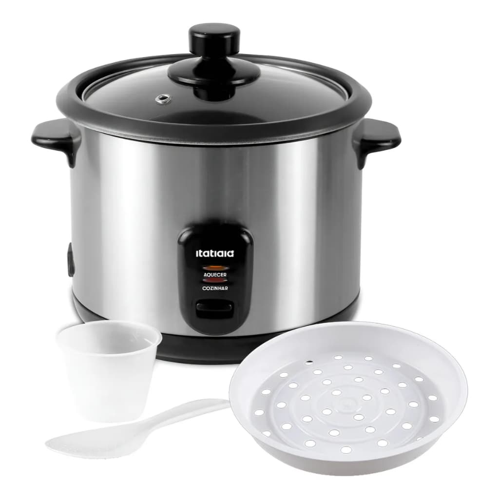 Panela de Arroz Elétrica 10 Xícaras 1,8L 220V Prata | Cozimento Rápido • Antiaderente • Tampa com Válvula