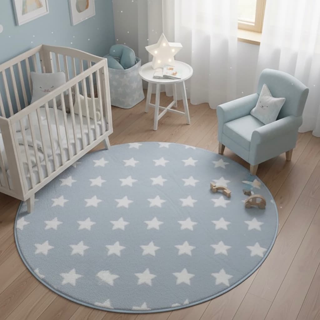 Tapete Quarto Criança Infantil Redondo Estampado Poa Estrela Mimo Antiderrapante Bebê Rosa Azul Menino Menina