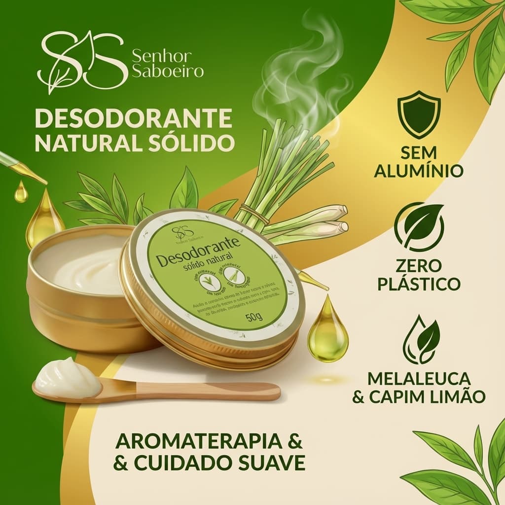 Desodorante Natural  Sem Alumínio Clareador com Óleo Essencial de Melaleuca 50g