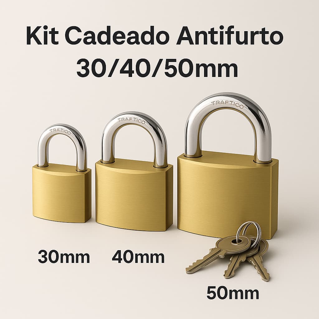 Kit Cadeado Antifurto 30/40/50mm com 3 Chaves Cada  Resistente, Reforçado e Ideal para Portões e Armários
