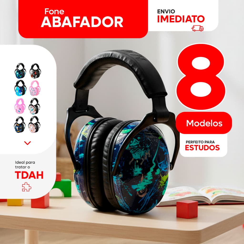 Fone Abafador de Som Ruidos Infantil para Autismo e TDAH Protetor Auditivo para Criança Autista Tea