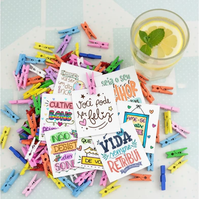 Kit 50 Tags Frases Motivacionais para Bebidas com Pregador