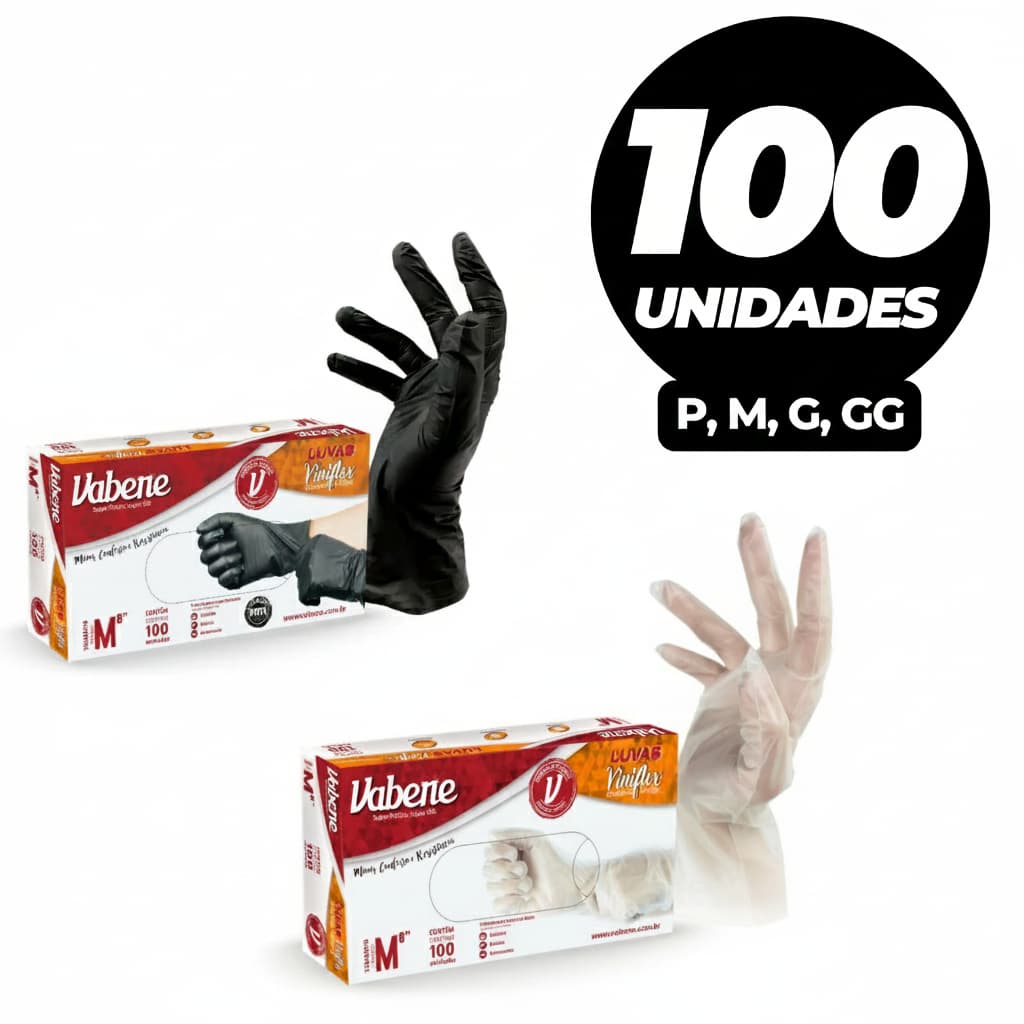 Kit de 100 ou 50 Luvas pretas sem pó viniflex descartáveis pronta entrega salão barbearia jardinagem