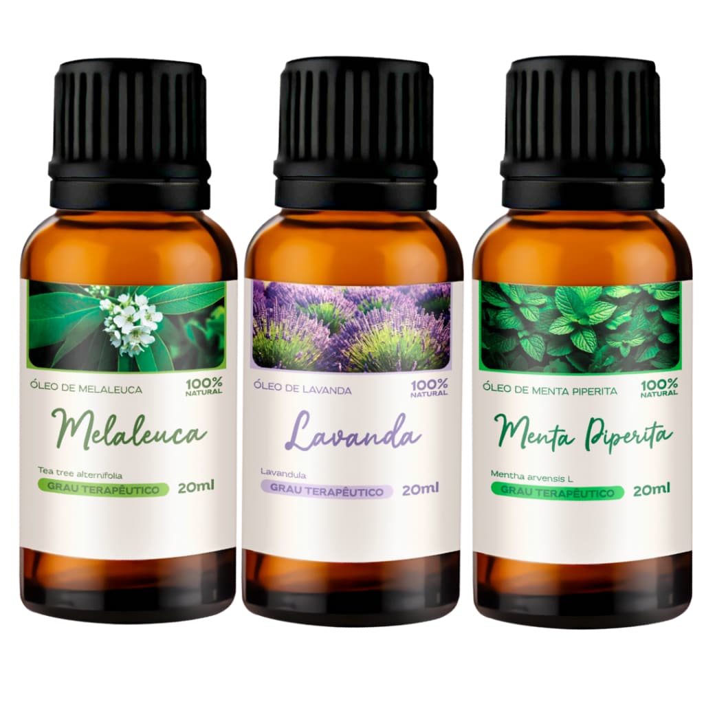 Kit 1 Óleo de melaleuca + Óleo de Lavanda + Óleo de Mentha Piperita