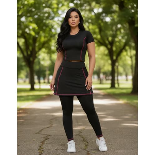 Conjunto Feminino Fitness Moda Evangelica Com Bolso Modesta Pesponto