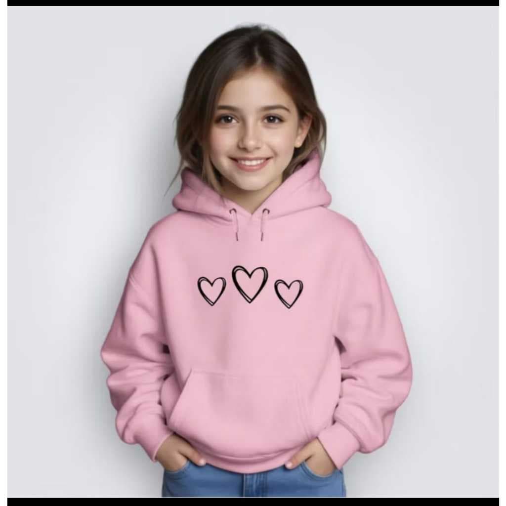 Moletom Infantil Blusa Canguru 3 Corações Menina Bolso Capuz Quentinho