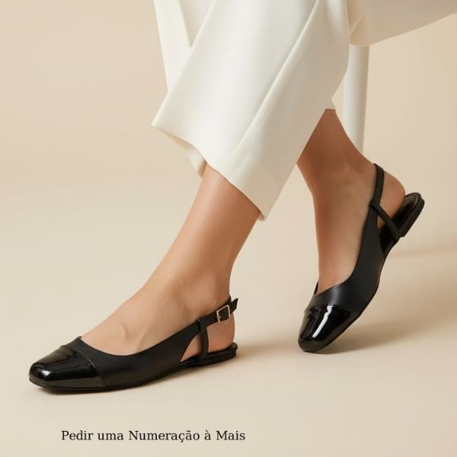 Sapatilha Feminina Confortável Luxo Elegante Sapato Feminino Slingback Mocassim Bico Quadrado Preto