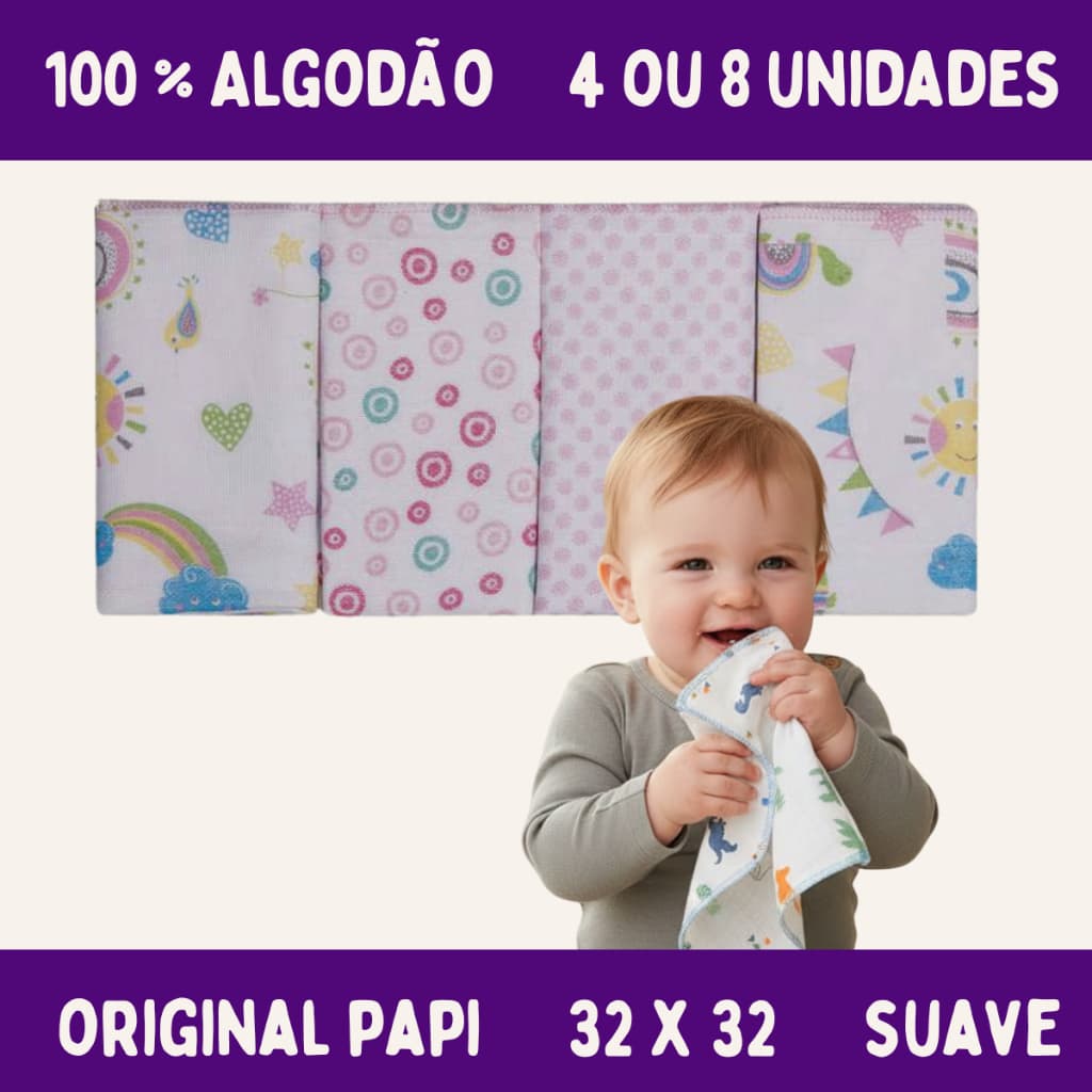 Paninho de Boca Papi Algodão com 8 ou 4 Unidades Papi Karinho