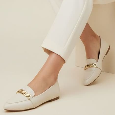 Sapatilha Feminina Mocassim Bico Fino Confort Casual Corrente Napa Off-White.vipcalcadosjau