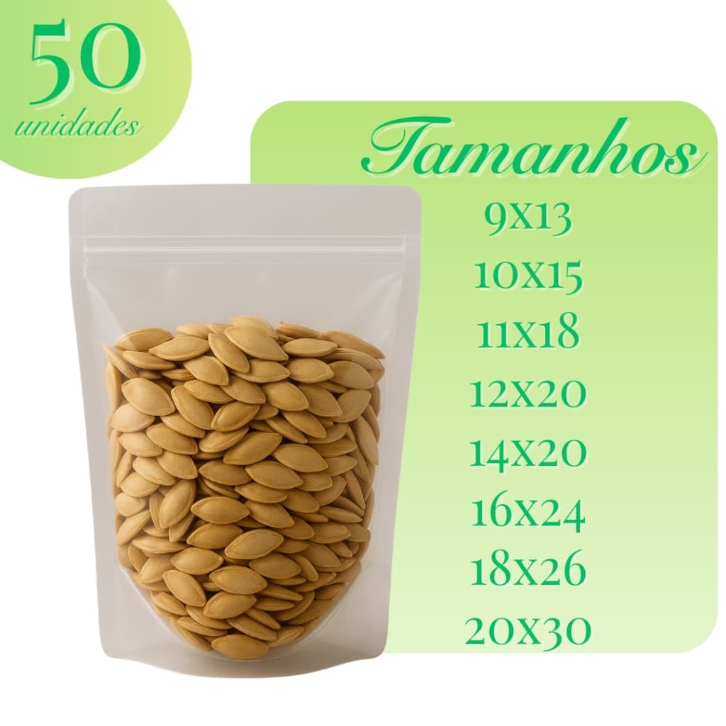 Saco Stand Up Pouch Transparente C/50 Un Zip Visor Transparente Hermético Mantimentos
