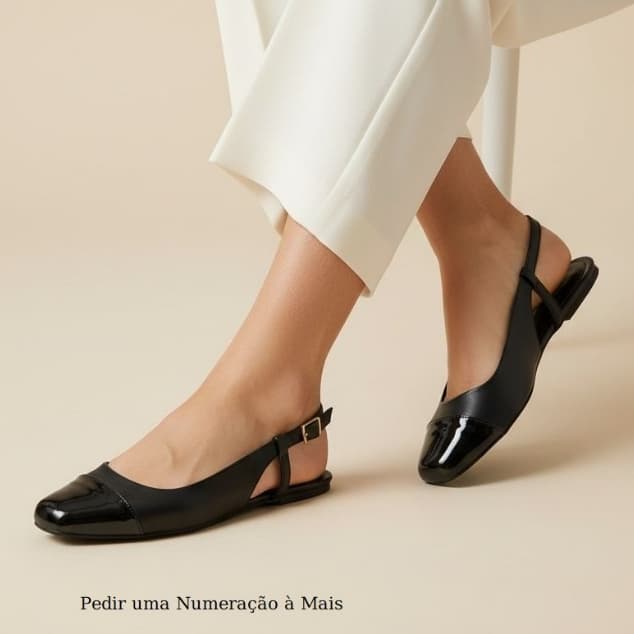 Sapatilha Feminina Confortável Luxo Elegante Sapato Feminino Slingback Mocassim Bico Quadrado Preto