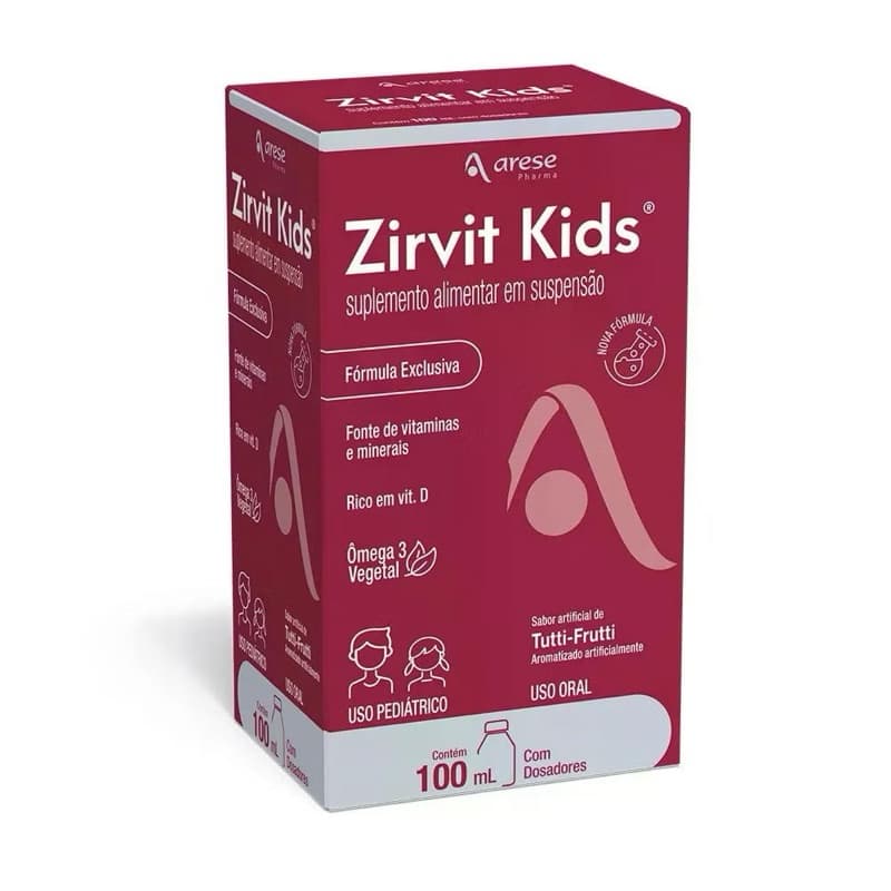 Suplemento Alimentar Líquido Arese Zirvit Kids Sabor Tutti-Frutti 100ml
