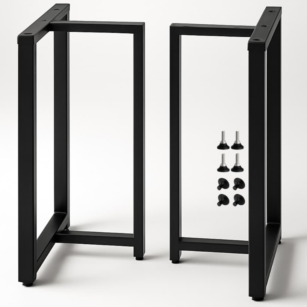 2 Pés Reforçados Base Para Mesa Industrial T 75x68cm Preto Antiferrugem Metalon Premium