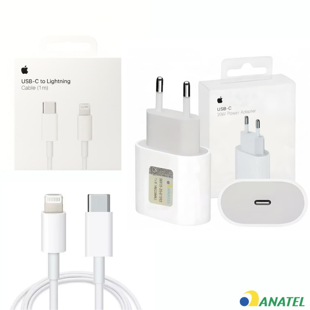 Kit Cabo + Fonte Carregador 100% Original Apple 20W USB-C Turbo Lacrado ID-Apple IPad IPhone Tipo-C