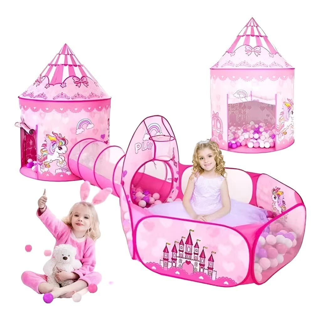 Barraca 3 em 1 Infantil Dobrável Piquenique das Princesas 3x1 Toca Tunel +Promoção
