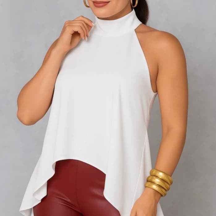 Blusa Bata Frente Única Assimétrica Amarração no pescoço