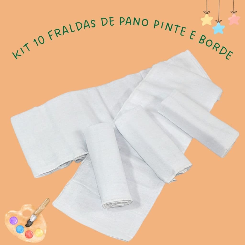 Pacote com 10 Fraldas de Pano Lisa 70x70cm Para Bordar ou Pintar, Artesanato em Geral Enxoval Bebês