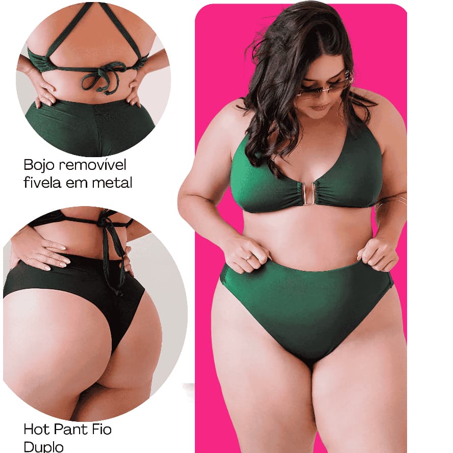 Biquini Plus Size Forrado Com Alça Reforçada e Calcinha Cintura Alta detalhe em metal